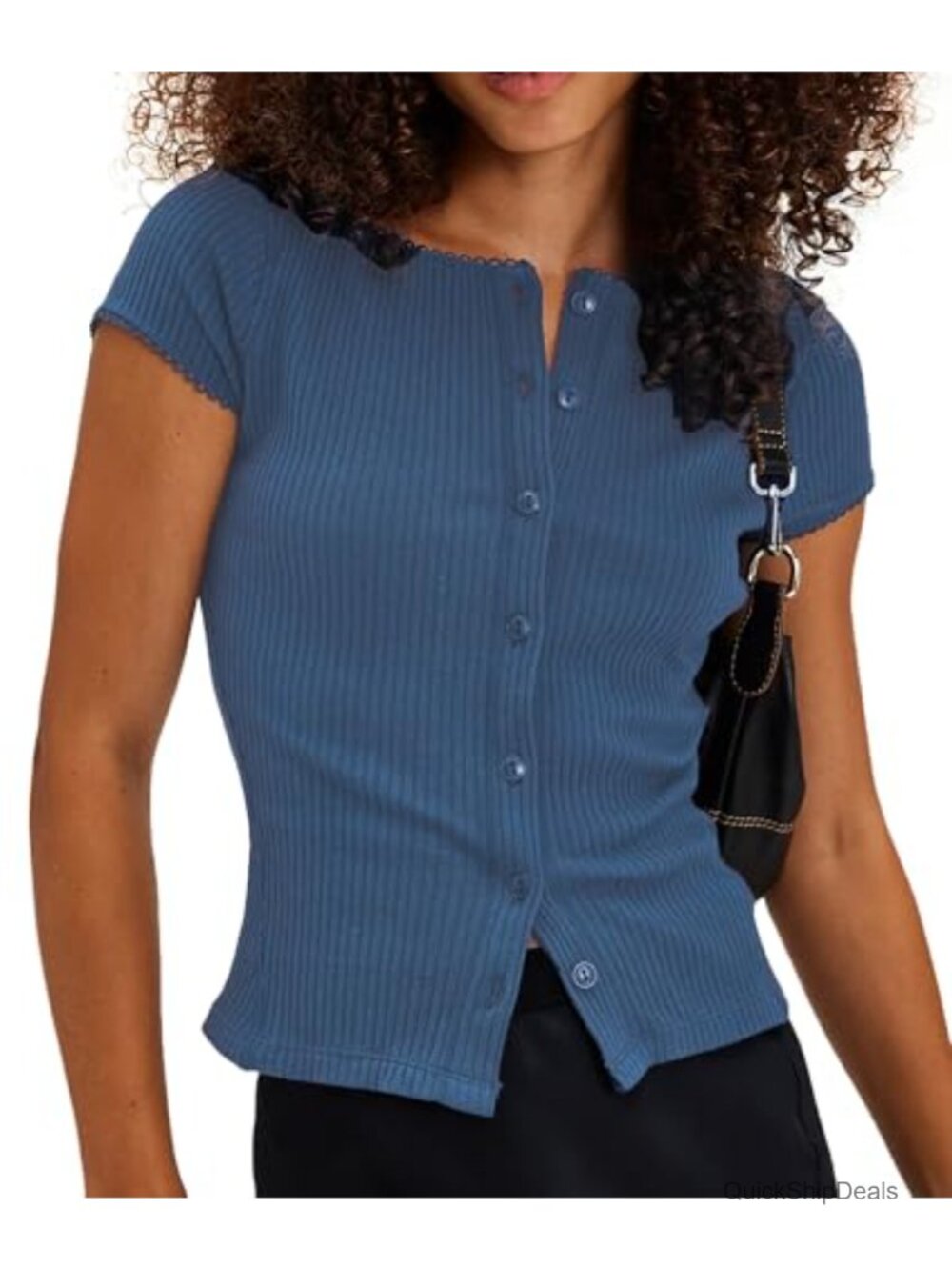 Lace Trim Short Sleeve Cardigan Sweater Women Y2K Button Up Lightweight